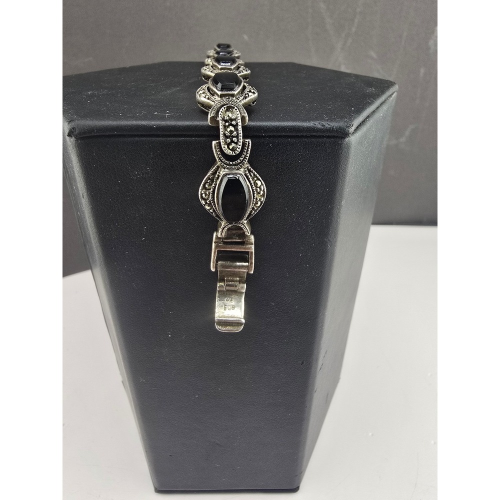 Vintage Estate Link Bracelet Sterling Silver Black Marcasite READ 7.5in - Picture 10 of 15
